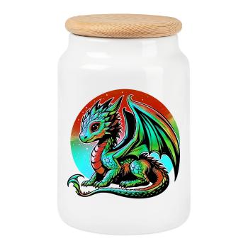 Drache - Keksdose mit Holzdeckel - Weiß - Vorne