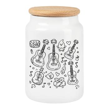Ukulele Comic Style - Cookie Jar with Wooden Lid - white - Front