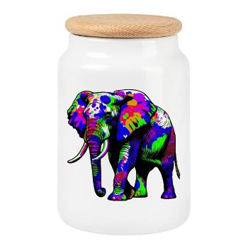 Éléphant - Boîte à biscuits avec couvercle en bois - blanc - Devant