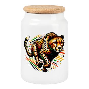 Guépard - Boîte à biscuits avec couvercle en bois - blanc - Devant