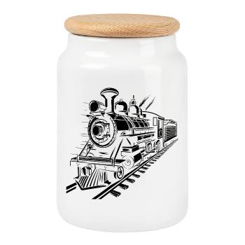 Chemin de fer - Boîte à biscuits avec couvercle en bois - blanc - Devant