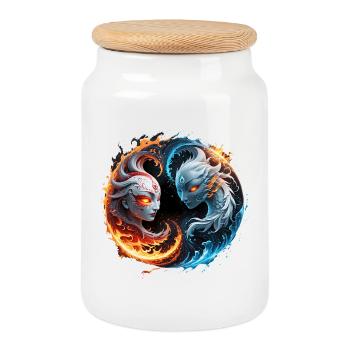 Elemental harmony, yin and yang of nature. - Cookie Jar with Wooden Lid - white - Front
