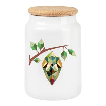 geometric cocoon, in soft shades of green - Cookie Jar with Wooden Lid - white - Front