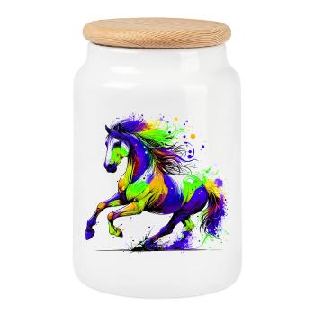 Cheval - Boîte à biscuits avec couvercle en bois - blanc - Devant