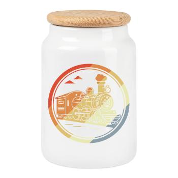 Lokomotive Skizze Retro Style - Keksdose mit Holzdeckel - Weiß - Vorne