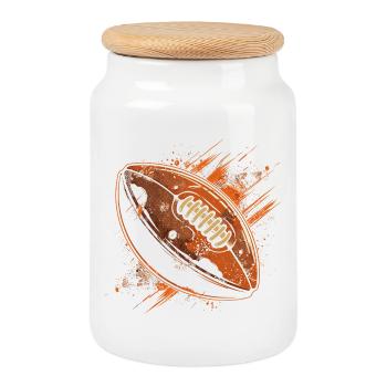 Football Ball - Cookie Jar with Wooden Lid - white - Front