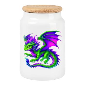 Dragon - Cookie Jar with Wooden Lid - white - Front