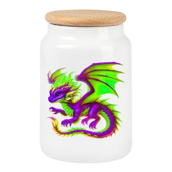Dragon - Cookie Jar with Wooden Lid - white - Front