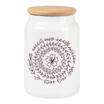 Mandala Spirale Florale - Boîte à biscuits avec couvercle en bois - blanc - Devant