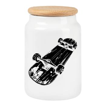 Croquis de planche à roulettes - Boîte à biscuits avec couvercle en bois - blanc - Devant