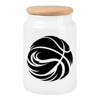 Dessin de ballon de basket-ball - Boîte à biscuits avec couvercle en bois - blanc - Devant