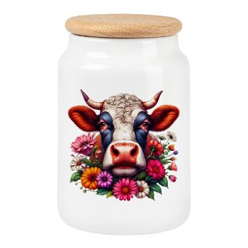 Vache - Boîte à biscuits avec couvercle en bois - blanc - Devant