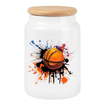 Basketball Ball Streetart - Keksdose mit Holzdeckel - Weiß - Vorne