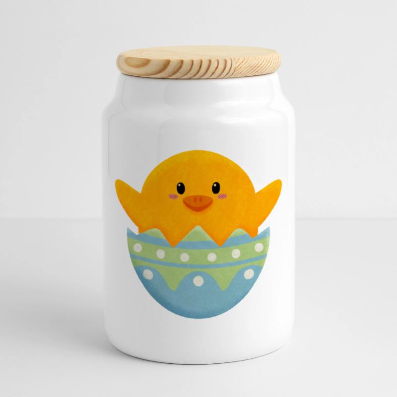 Chick in Easter egg Cookie Jar with Wooden Lid