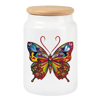 The Colorful Butterfly - Cookie Jar with Wooden Lid - white - Front