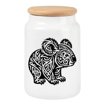 Koala tribal - Boîte à biscuits avec couvercle en bois - blanc - Devant