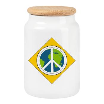 Peace and Love - Cookie Jar with Wooden Lid - white - Front
