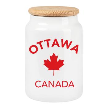 OTTAWA CANADA - Cookie Jar with Wooden Lid - white - Front