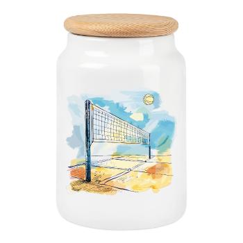 Terrain de volley-ball - Boîte à biscuits avec couvercle en bois - blanc - Devant