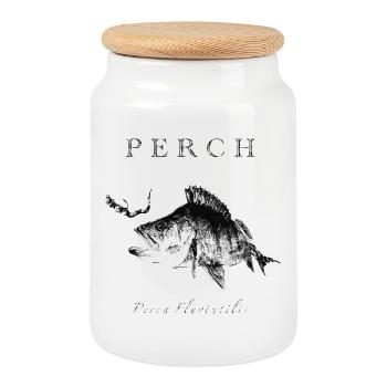 Barsch Angler - Kunstköder für Raubfisch - Keksdose mit Holzdeckel - Weiß - Vorne