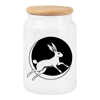 Saut de lapin avec croissant de lune Ostara de Pâques - Boîte à biscuits avec couvercle en bois - blanc - Devant