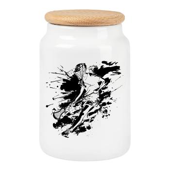 Lacrosse player graffiti - Cookie Jar with Wooden Lid - white - Front