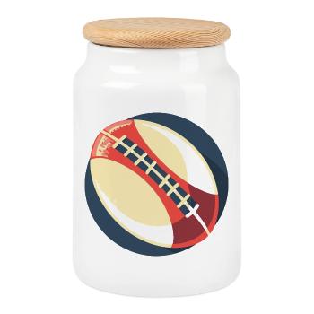 Rugby Ball Graphic - Cookie Jar with Wooden Lid - white - Front