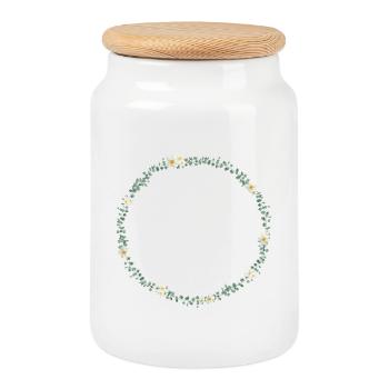 Couronne d’eucalyptus avec petit. Fleurs, personnalisables - Boîte à biscuits avec couvercle en bois - blanc - Devant