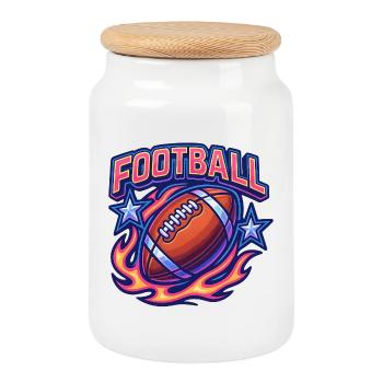 Vibrant Football Design with Flames - Cookie Jar with Wooden Lid - white - Front