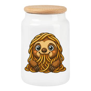 Drôle de paresseux spaghetti pâtes renverser de la nourriture - Boîte à biscuits avec couvercle en bois - blanc - Devant