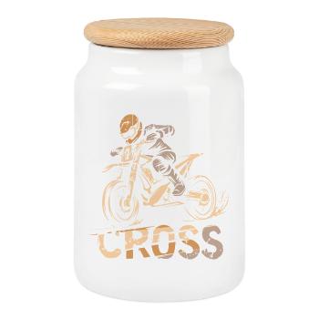 Retro Motocross Symbol - Biker und Dirtfans - Keksdose mit Holzdeckel - Weiß - Vorne