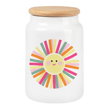 Le soleil vous met de bonne humeur, un soleil coloré - Boîte à biscuits avec couvercle en bois - blanc - Devant