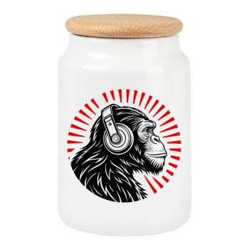 Groove Monkey – The DJ of the Wild - Cookie Jar with Wooden Lid - white - Front