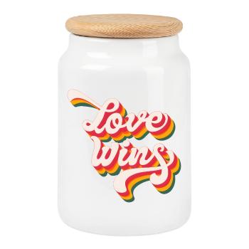 LGBTQ Pride Month - Love Wins - Cookie Jar with Wooden Lid - white - Front