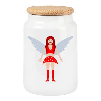 Fly Agaric Mushroom Fairy Fantasy Art - Cookie Jar with Wooden Lid - white - Front