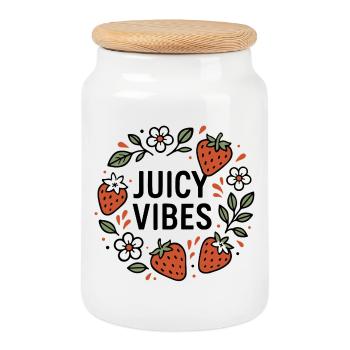 Juicy Vibes - Strawberry Summer Style - Cookie Jar with Wooden Lid - white - Front