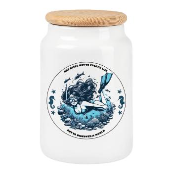 "BENEATH THE SURFACE" - Cookie Jar with Wooden Lid - white - Front