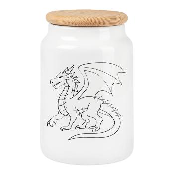Dragon Illustration - Cookie Jar with Wooden Lid - white - Front