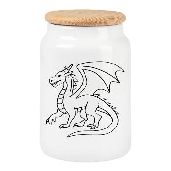 Dragons à colorier - Boîte à biscuits avec couvercle en bois - blanc - Devant