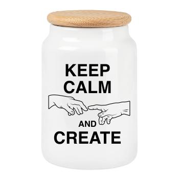 Keep calm and create - Keksdose mit Holzdeckel - Weiß - Vorne