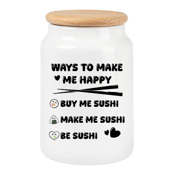 Sushi Saying Funny - Cute Sushi Design - Cookie Jar with Wooden Lid - white - Front