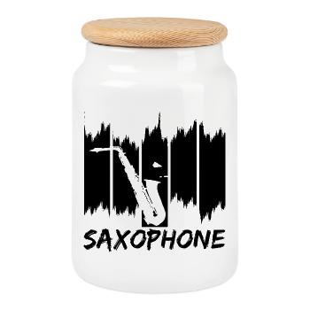 Saxophone - Boîte à biscuits avec couvercle en bois - blanc - Devant