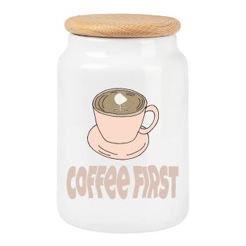 coffee first - Keksdose mit Holzdeckel - Weiß - Vorne