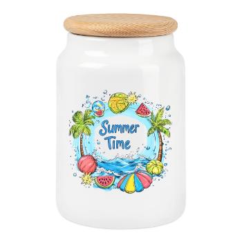 Summer Time Splash - Cookie Jar with Wooden Lid - white - Front