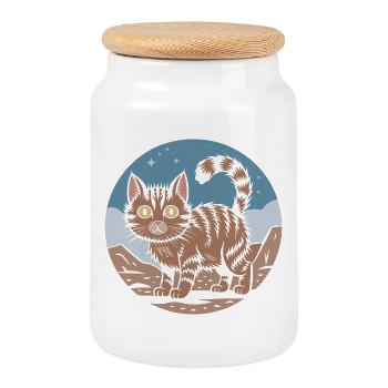Mignon Chat Rétro Aventure Ciel Nocturne Cadeau - Boîte à biscuits avec couvercle en bois - blanc - Devant