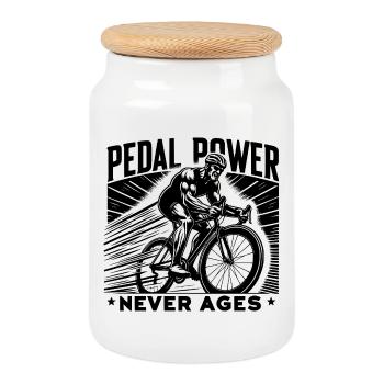 Pedal Power Never Ages - Cookie Jar with Wooden Lid - white - Front