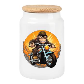 Singe Moto / Motard Singe - Boîte à biscuits avec couvercle en bois - blanc - Devant