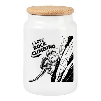 Climbing, rock climbing - Cookie Jar with Wooden Lid - white - Front