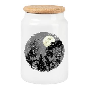 Hallowing Night Forest Scene - Cookie Jar with Wooden Lid - white - Front
