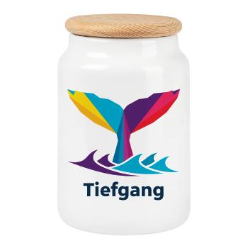 Abstract colorful whale fin with "draught" - Cookie Jar with Wooden Lid - white - Front